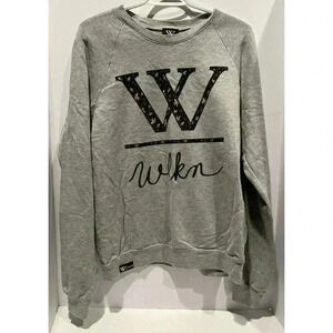 WLKN Sweater  Women’s M Long Sleeve Gray Floral Logo Pullover